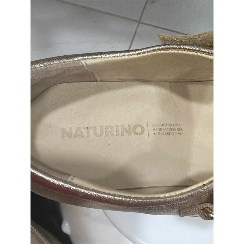Naturino Girls Gold Leather Mary Janes  Size 37 US Size 5.5